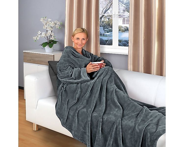 Wohndecke - flauschige tragbare Kuscheldecke mit Ärmeln und Fußtasche - TV günstig online kaufen
