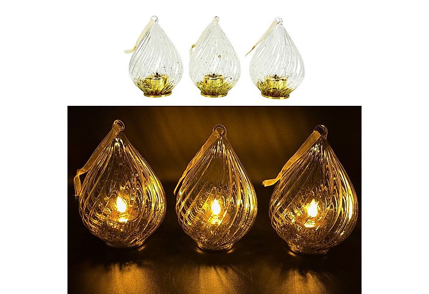 Online-Fuchs LED-Kerze - 3er Set LED Teelichter in einem Glastropfen inklus günstig online kaufen