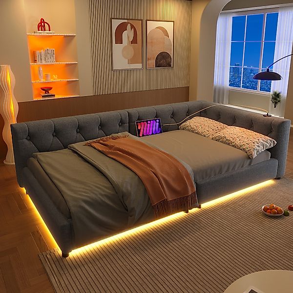 Flieks Polsterbett, LED Daybett Schlafsofa Einzelbett günstig online kaufen