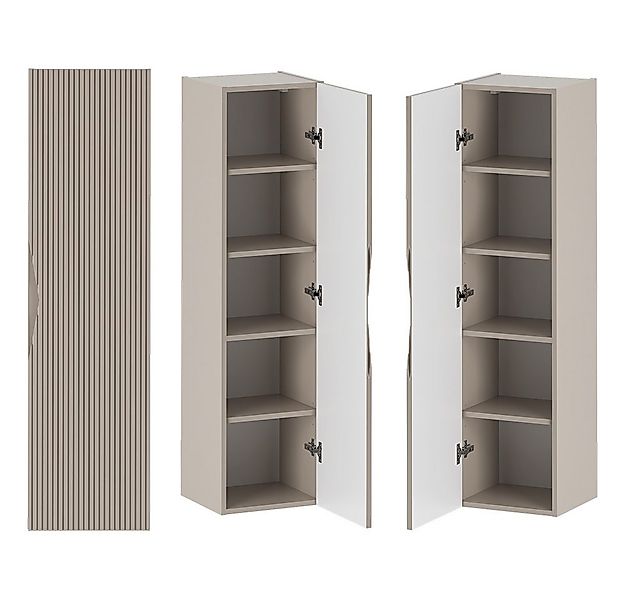 Lomadox Hochschrank CALURI-140 in beige mit gerillter Front, grifflos, 20 c günstig online kaufen