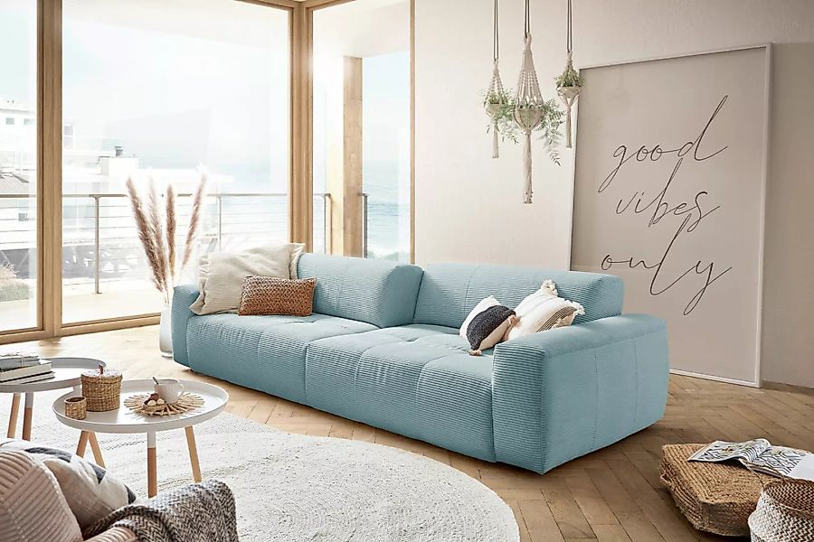 KAWOLA Big Sofa PALACE 3-Sitzer mit Sitztiefenverstellung Cord hellblau günstig online kaufen