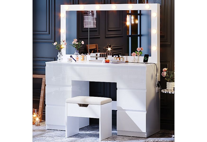 Furnicopia Schminktisch mit 7 Schubladen mit 2 Steckdosen 1 USB-Anschluss 1 günstig online kaufen