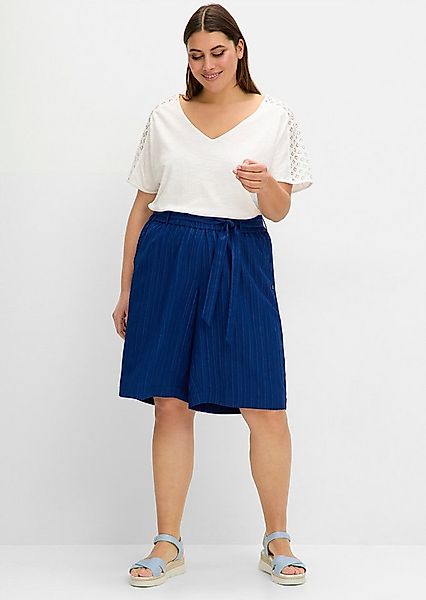 Sheego T-Shirt Kurzarmshirt mit Spitze und V-Ausschnitt, aus Flammgarnjerse günstig online kaufen