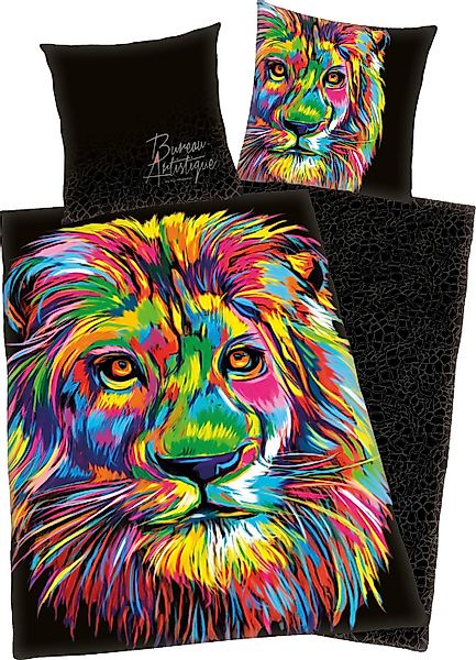Wendebettwäsche "Löwe" 2 Stk. tlg. mit buntem Löwenkopf günstig online kaufen