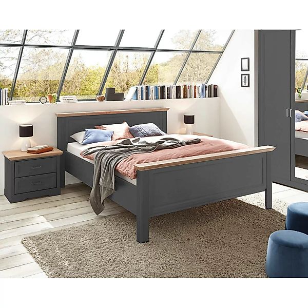 Schlafzimmer Set 3-teilig Bett 160x200cm Graphit mit Eiche JÜLICH-77 günstig online kaufen
