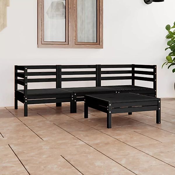 4-tlg. Garten-lounge-set Schwarz Massivholz Kiefer günstig online kaufen