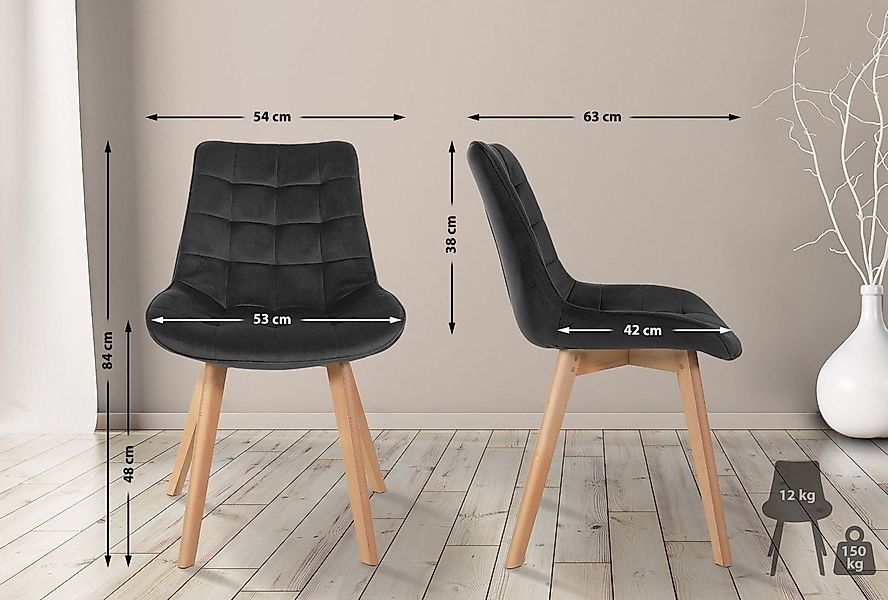 CLP Esszimmerstuhl Brook (2er Set, 2 St), Vierfußgestell aus Holz mit Samtb günstig online kaufen