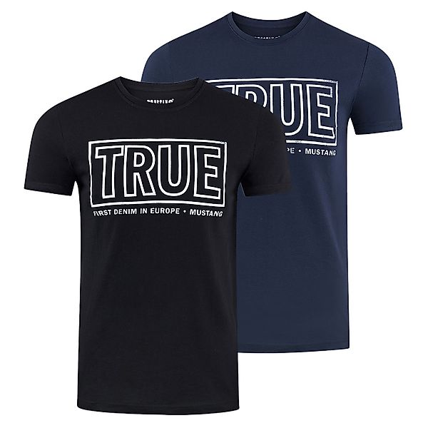 Mustang Herren T-Shirt Mehrfarbig Rundhals Regular Fit S bis 6XL günstig online kaufen