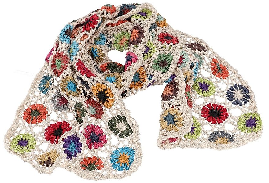Guru-Shop Halstuch Häkelschal mit bunten Blümchen, Boho Schal - weiß, alter günstig online kaufen