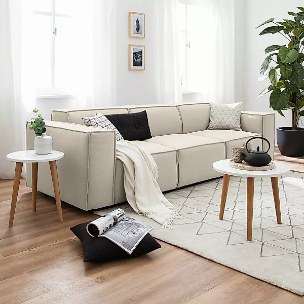 home24 Sofa Kinx 3-Sitzer Altweiß Strukturstoff 260x72x96 cm (BxHxT) Modern günstig online kaufen