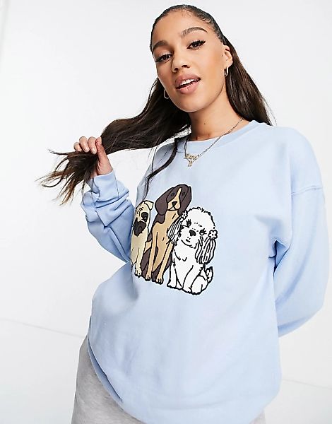 New Love Club – Sweatshirt mit Hunde-Grafikprint-Blau günstig online kaufen