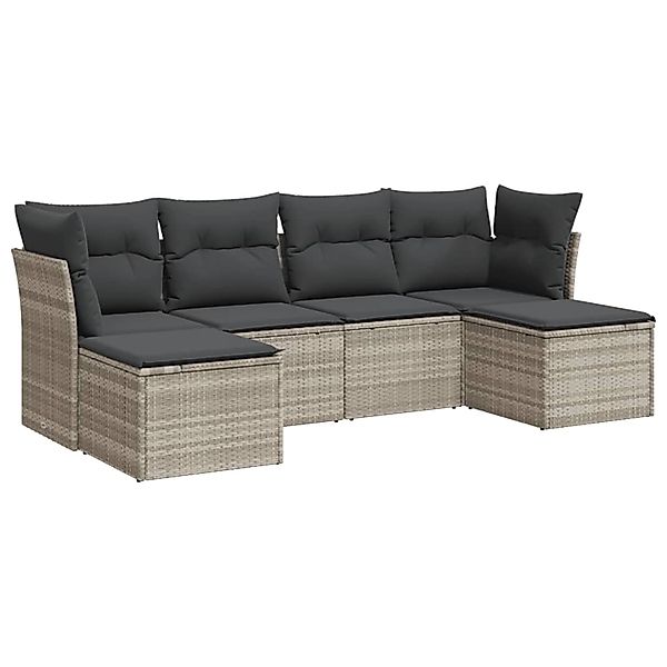 vidaXL 6-Tlg Garten-Sofagarnitur mit Kissen Hellgrau Poly Rattan 3218012 günstig online kaufen