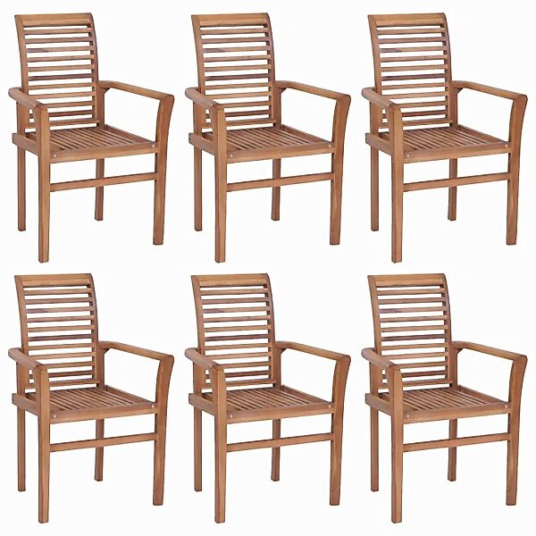 Essstühle 6 Stk. Mit Cremeweißen Kissen Massivholz Teak günstig online kaufen