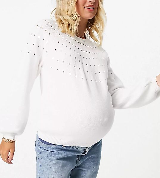 Pieces Maternity – Pullover in Weiß mit Zierausschnitten, Umstandsmode günstig online kaufen