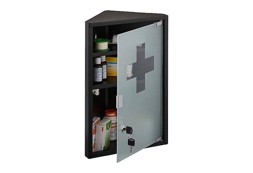 relaxdays Medizinschrank mit Glastür schwarz günstig online kaufen