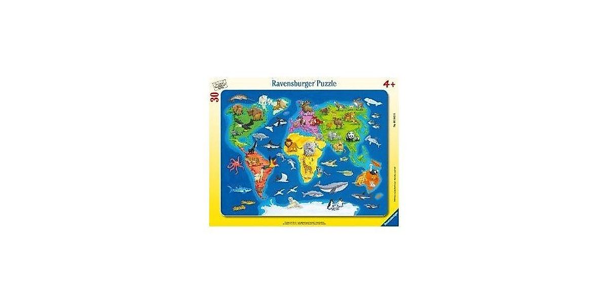 Ravensburger Puzzle Kinderpuzzle 30 Teile - Weltkarte mit Tieren, Puzzletei günstig online kaufen