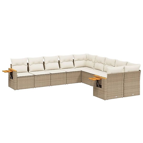 vidaXL 10-Tlg Garten-Sofagarnitur mit Kissen Beige Poly Rattan 3227192 günstig online kaufen