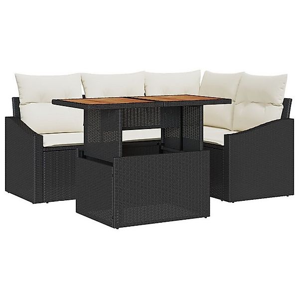 vidaXL Loungesofa 5-teiliges Garten Sofa Set mit Kissen Schwarz Poly Rattan günstig online kaufen