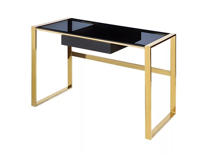 Schreibtisch mit 1 Schublade - Glas & Stahl - Schwarz & Goldfarben - SALI v günstig online kaufen