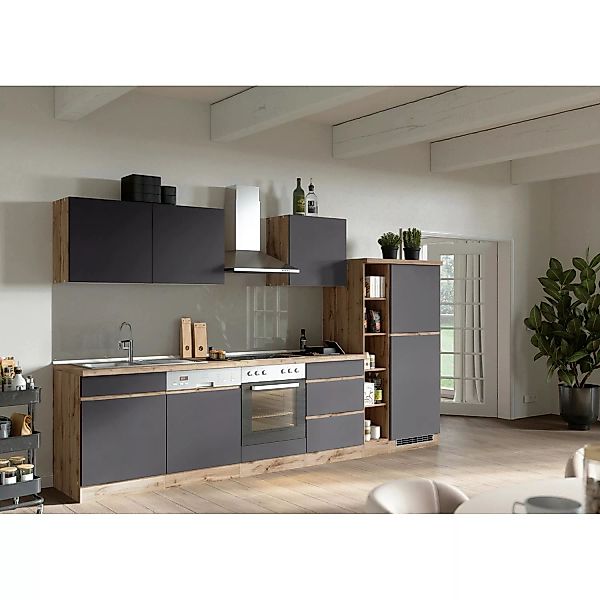 Held Möbel Küchenzeile Turin 330 cm Graphit-Wotaneiche mit E-Geräten günstig online kaufen