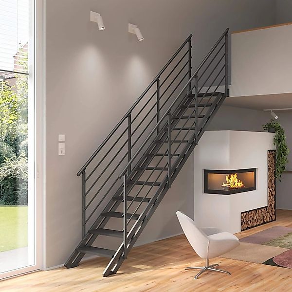 Treppen Intercon Raumspartreppe Onyx Stahlwangentreppe Lava-Anthrazit mit S günstig online kaufen