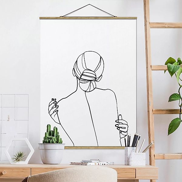 Stoffbild Abstrakt mit Posterleisten - Hochformat Line Art Frau Rücken Schw günstig online kaufen