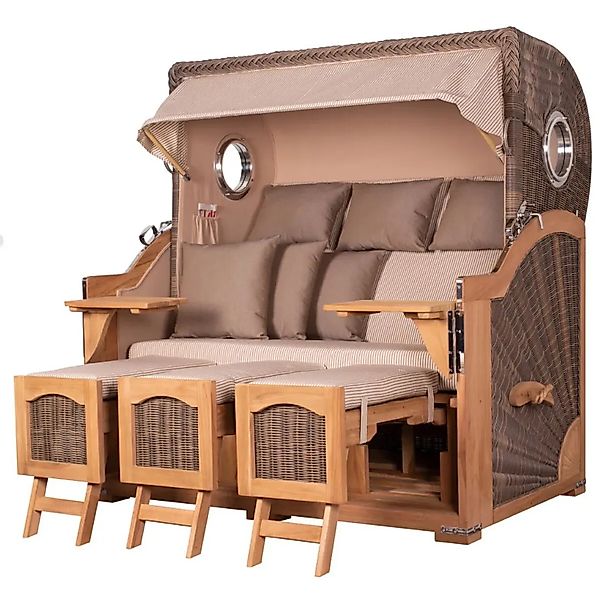 bene,iving Strandkorb Komplettset Ammersee Grande XXL Teak Bullauge PE grau günstig online kaufen