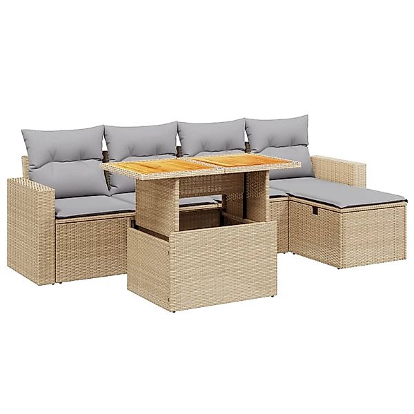 vidaXL 6-Tlg Garten-Sofagarnitur mit Kissen Beige Poly Rattan 3275586 günstig online kaufen
