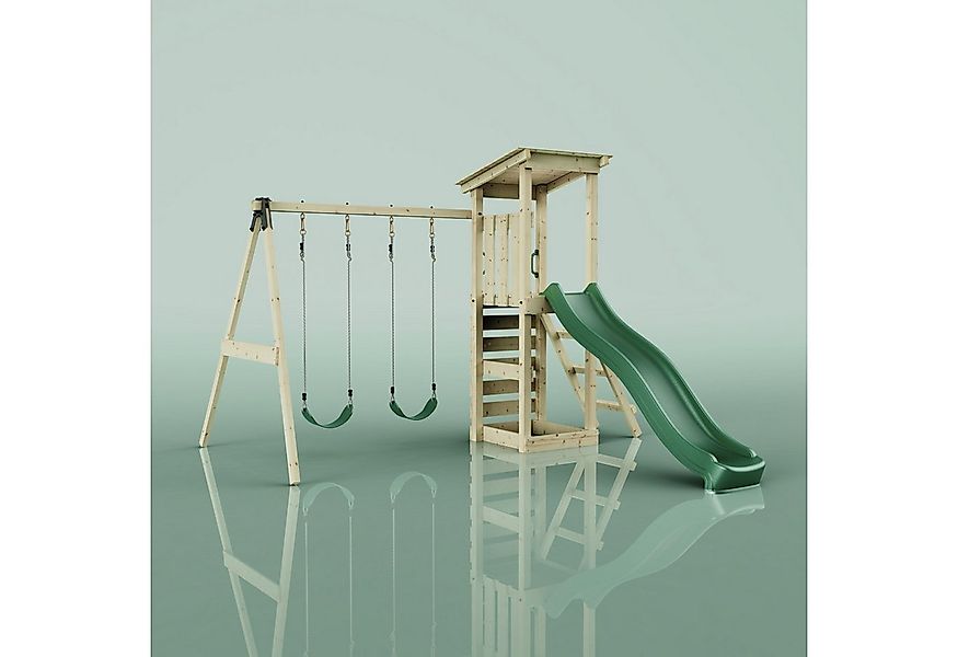 OutdoorToys Spielturm Neapel aus Holz in Grün mit Kinderschaukel & Rutsche, günstig online kaufen
