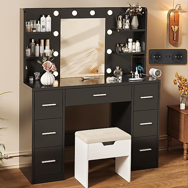 HOMALL Schminktisch Mit dreifarbiger LED-Beleuchtung, mit günstig online kaufen