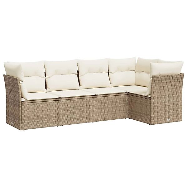 vidaXL 5-Tlg Garten-Sofagarnitur mit Kissen Beige Poly Rattan 3217598 günstig online kaufen