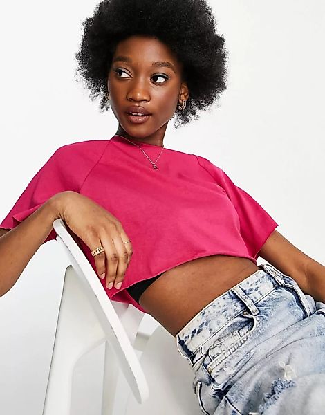 Topshop – Kurz geschnittenes T-Shirt in Rosa mit Raglanärmeln günstig online kaufen