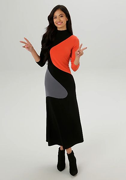 Aniston SELECTED Maxikleid, mit asymmetrisch verlaufenden Farbeinsätze - NE günstig online kaufen