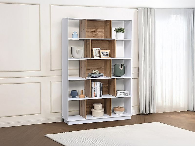 Wohnwand mit 15 Fächern - Weiß & Holzfarben - DALENOR günstig online kaufen