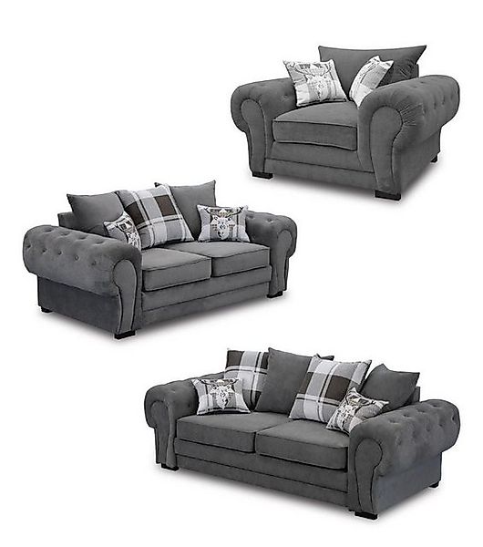 Xlmoebel Sofa Wohnzimmer-Sitzgruppe 3+2+1 Chesterfield-Design Textil im, He günstig online kaufen