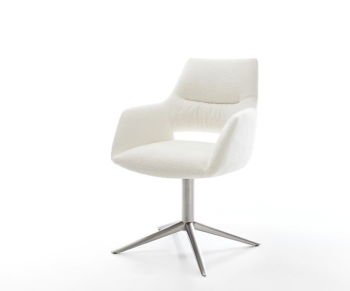 Drehstuhl Yago-Flex mit Armlehnen Bouclé Soft Beige Fußkreuz Edelstahl 360° günstig online kaufen