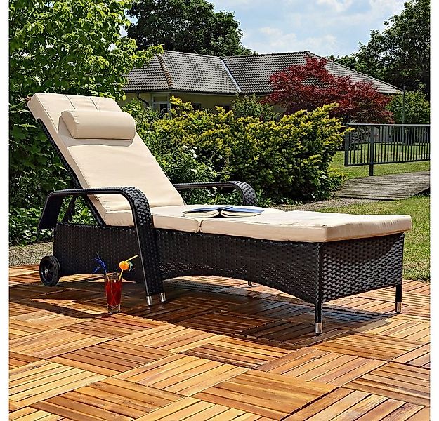 Melko Gartenliege Sonnenliege Gartenliege Polyrattan inkl. Kissen&Kopfstütz günstig online kaufen