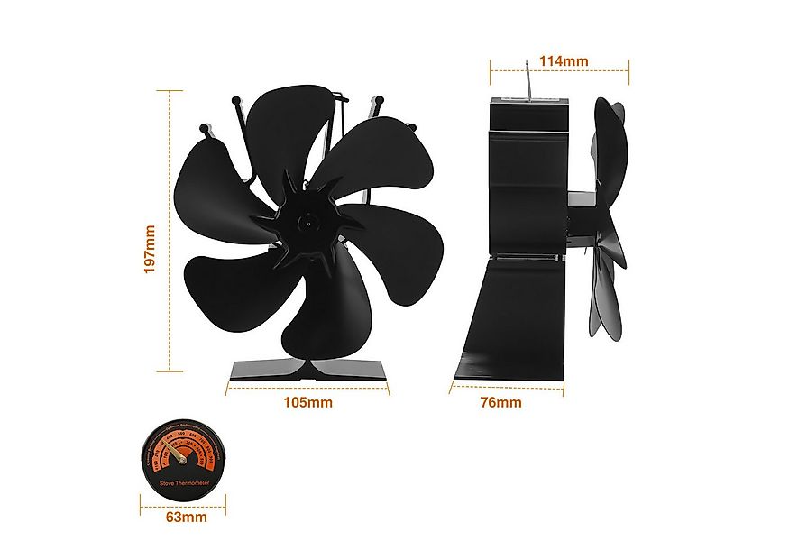 Clanmacy Kaminventilator Kaminventilator Ofenventilator 6 Blatt Kaminofen o günstig online kaufen