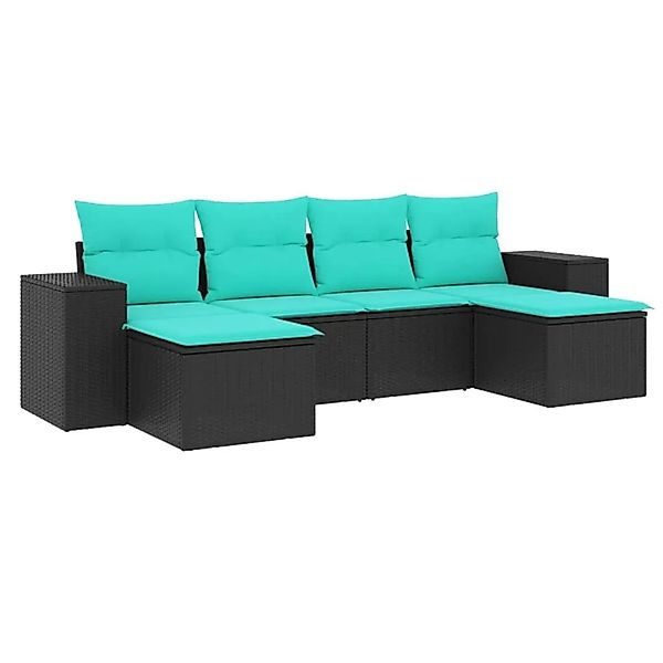 vidaXL 6-Tlg Gartensofa-Set mit Kissen Schwarz Polyrattan 3222916 günstig online kaufen