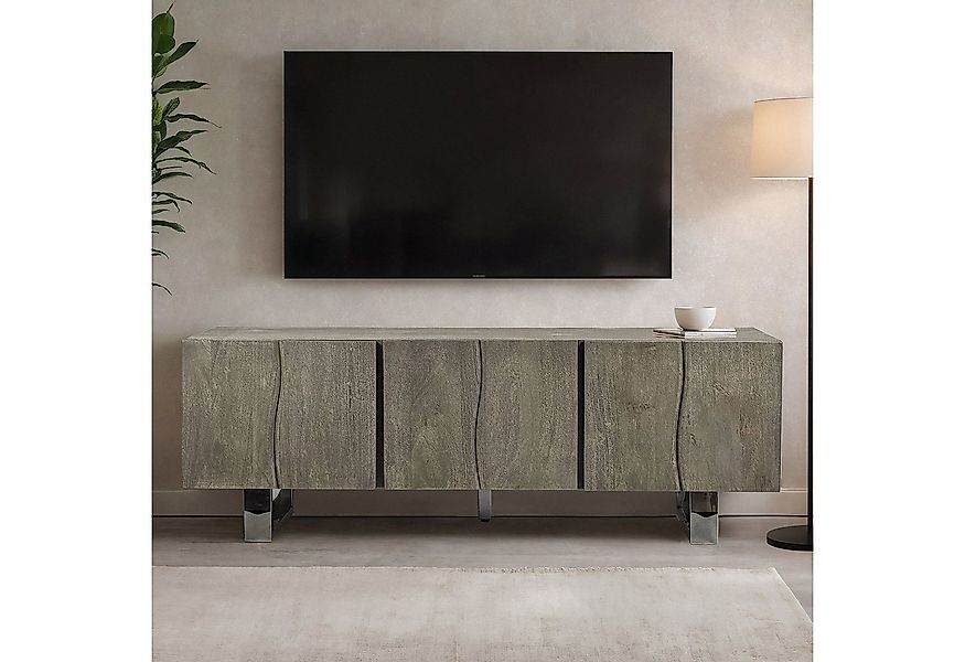 FINEBUY Lowboard FB111428 TV Schrank 160 cm Smoked Grey Holz Massiv Fernseh günstig online kaufen