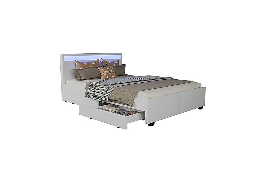 Juskys Polsterbett Lyon, 140x200 cm, ausziehbare Bettkästen, LED-Licht, gep günstig online kaufen