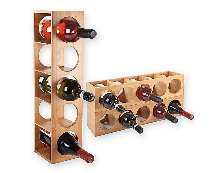 Gräfenstayn Weinregal CUBE - stapelbar aus Bambus-Holz für 5 Wein-Flaschen günstig online kaufen