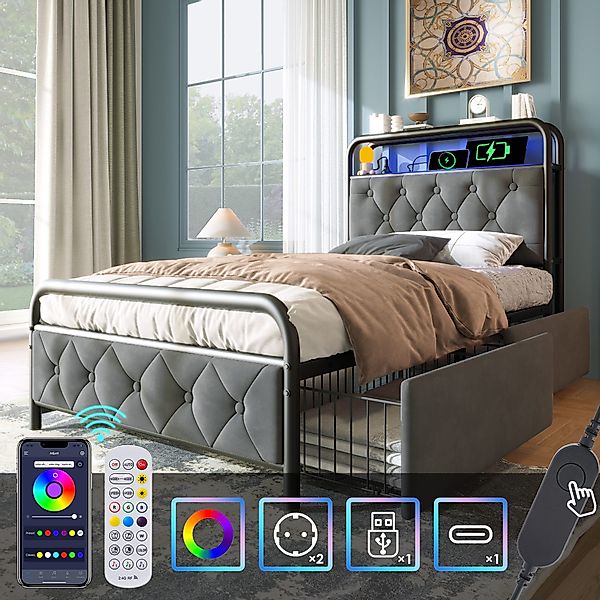 STILVORA Polsterbett Stauraumbett 90×200 Bettgestell Jugendbett günstig online kaufen