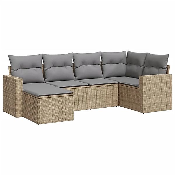 vidaXL 6-Tlg Garten-Sofagarnitur mit Kissen Beige Poly Rattan 3251596 günstig online kaufen