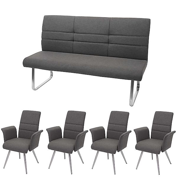 MCW Esszimmer-Set G55 5-teilig Grau-Braun Bank 160cm günstig online kaufen