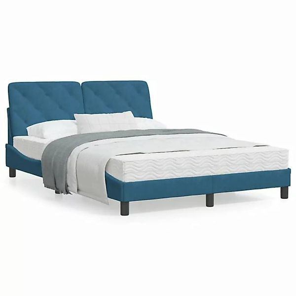 vidaXL Bett Bett mit Matratze Blau 120x200 cm Samt günstig online kaufen