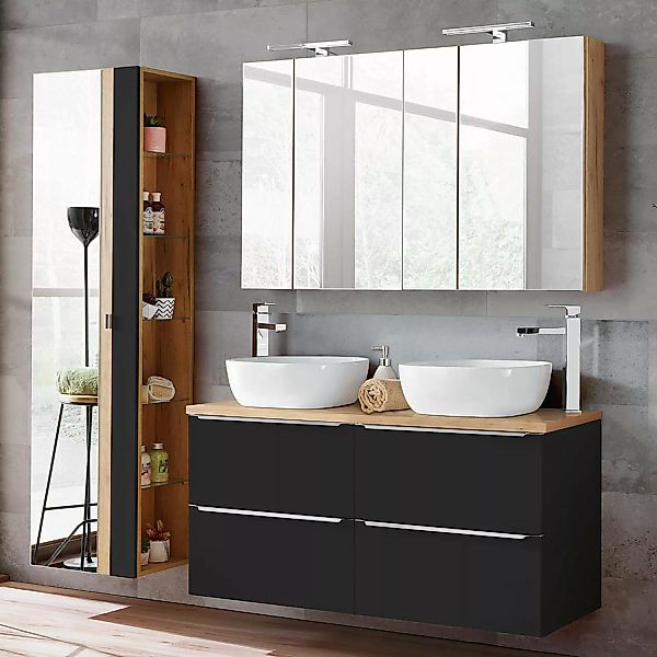 Badezimmermöbel set mit 120cm Doppel Keramik Waschtisch TOSKANA-BLACK-56 se günstig online kaufen