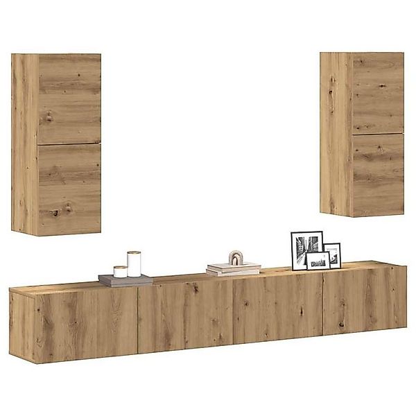 vidaXL Schrankmodule 4-tlg. TV-Schrank-Set Wandmontage Artisan-Eiche Holzwe günstig online kaufen