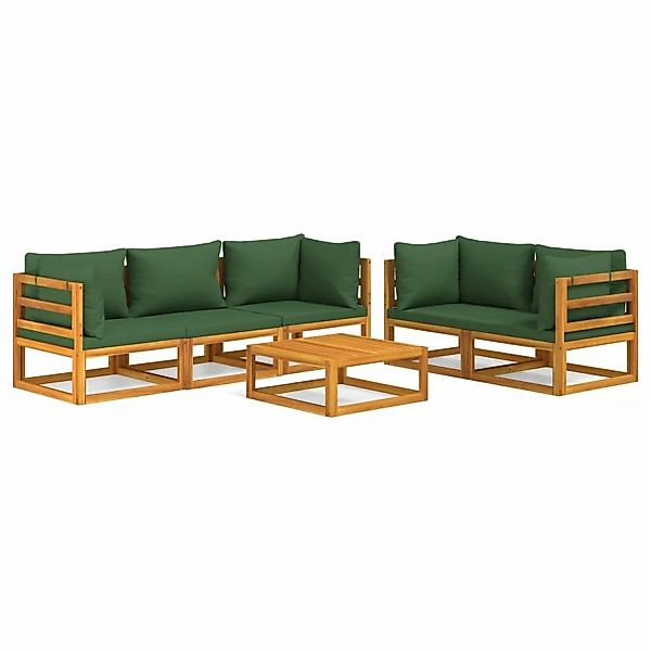 Vidaxl 6-tlg. Garten-lounge-set Mit Grünen Kissen Massivholz günstig online kaufen