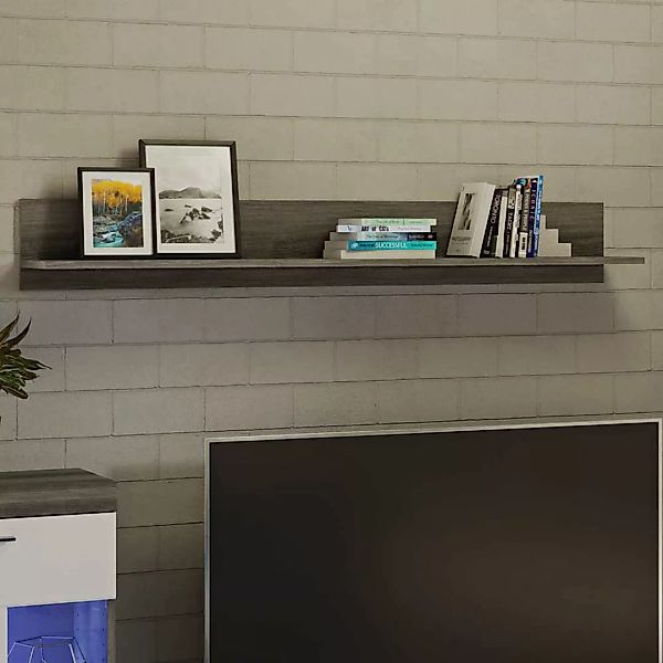 Einfaches Wohnzimmer Regal in Grau Holzoptik 140 cm breit günstig online kaufen